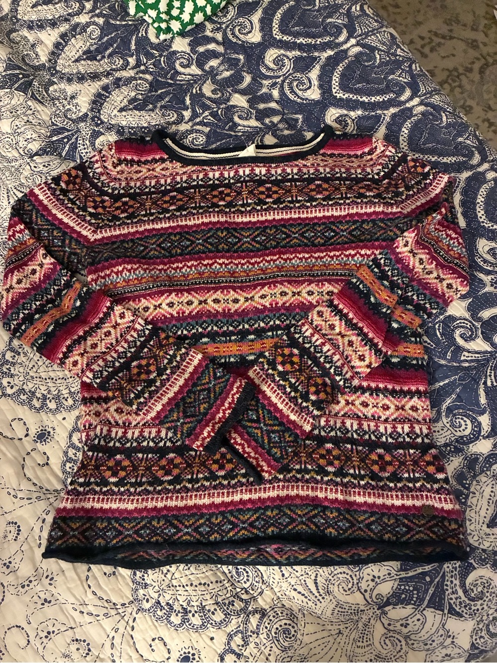 Women's Multicolor Fair Isle Crewneck Sweater - Pink & Navy - small